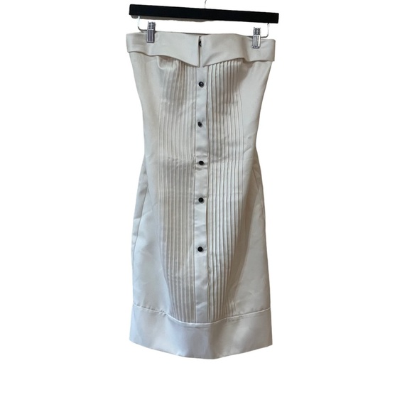 Alexandra Dillon‎ Winter White Tuxedo Dress w/ Black Sash - Picture 3 of 16